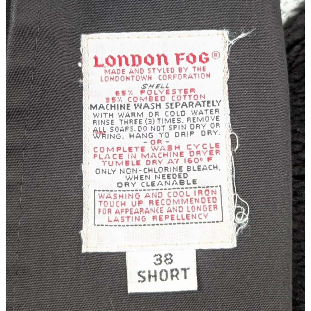 London Fog Black Vintage Faux Fur Lined Classic Trench Coat Mens 38 Short